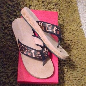Kelly & Katie Leopard-Print Thong Sandals with Tan Footbed